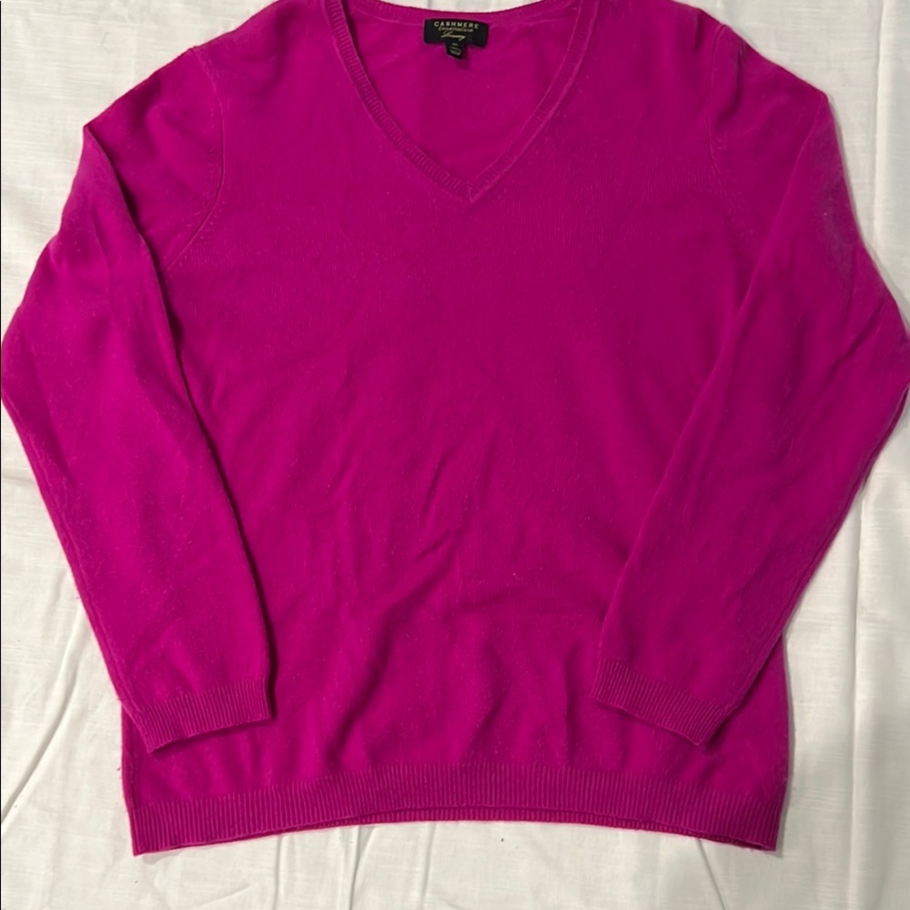 Vibrant Pink V-Neck Sweater with Classic Knit Design